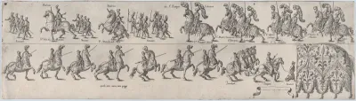 Plate depicting Pompeo Colonna, from a series of twelve showing knights and their attendants dressed for a tournament (plate 6)