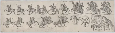 Plate for Sr. Ciriaco Matthei and Sr. Mutio Matthei, from a series of twelve showing knights and their attendants dressed for a tournament (plate 12)