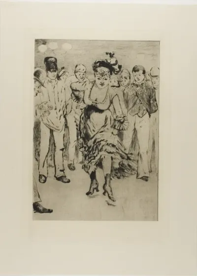 Plate from l'Assommoir (dancing woman with circle of onlookers)