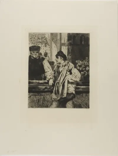 Plate from l'Assommoir (man leaning on bar)