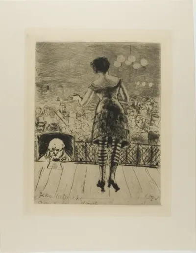 Plate from l'Assommoir (singer onstage with prompter)