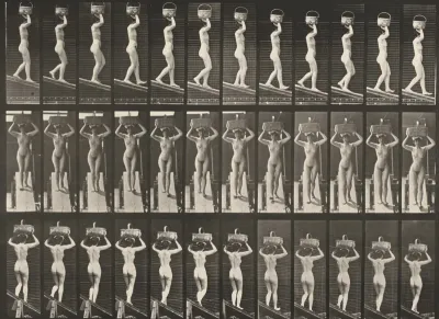 Plate Number 124. Descending an incline with a 20-lb. basket on head, hands raised
