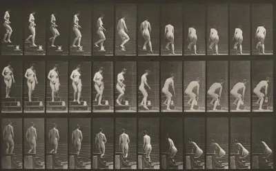Plate Number 149. Descending stairs and stooping to lift a pitcher