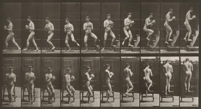 Plate Number 151. Descending a stepladder and turning around with a rock in hands