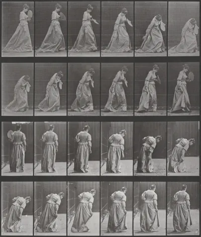 Plate Number 210. Stooping and lifting a dress, a fan in left hand