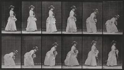 Plate Number 211. Stooping and lifting a handkerchief, a parasol in left hand