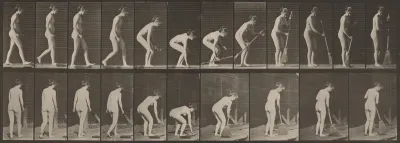 Plate Number 219. Stooping, and lifting broom and sweeping