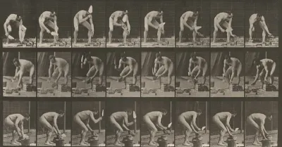 Plate Number 381. Mason, laying a brick