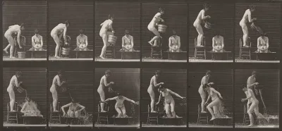 Plate Number 406. Woman pouring a bucket of water over another woman