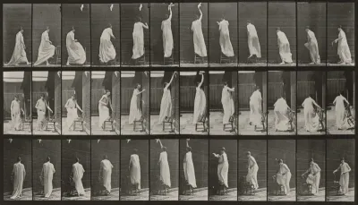 Plate Number 459. Stepping on chair, reaching up and descending