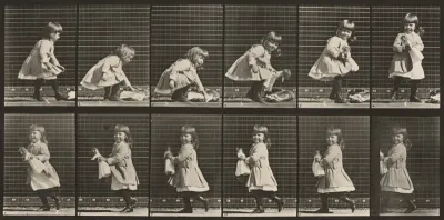 Plate Number 481. Child lifting a doll, turning and walking off