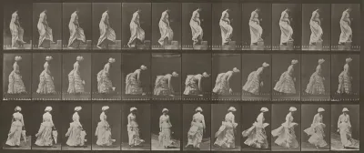 Plate Number 487. A: Ascending a step. B: Lifting a handkerchief from the ground. C: Walking. D: Running
