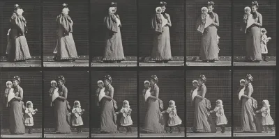 Plate Number 52. Walking, carrying a child, turning around; another child holding on to the woman's dress