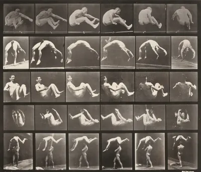 Plate Number 522. A: Jumping. B: Handspring. C, D: Somersault. E: Springing over a man's back