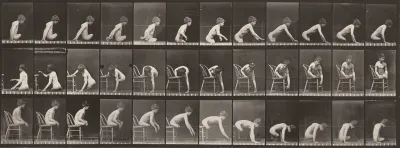 Plate Number 538. Double amputation of thighs, boy. A: Moving forward. B: Getting on chair. C: Getting down from chair