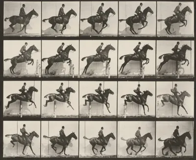 Plate Number 640. "Daisy" jumping a hurdle, saddled