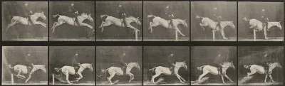Plate Number 641. "Pandora" jumping a hurdle, saddled, knocking over the hurdle and landing