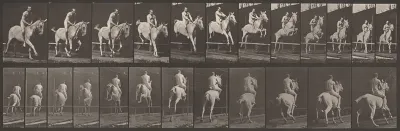 Plate Number 647. "Pandora" jumping a hurdle, bareback; rider nude