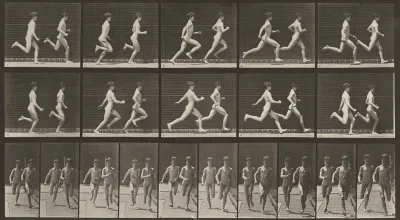 Plate Number 69. Two men running