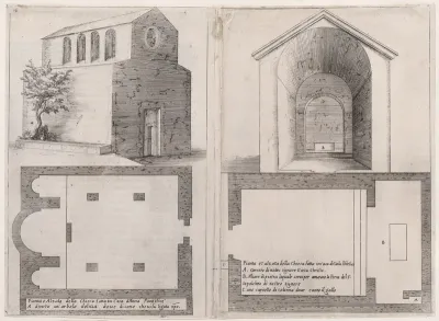 Plates 12 and 13, from "Trattato delle Piante & Immagini de Sacri Edifizi di Terra Santa" (Treatise of the Plans & Images of the Sacred Buildings of the Holy Land)
