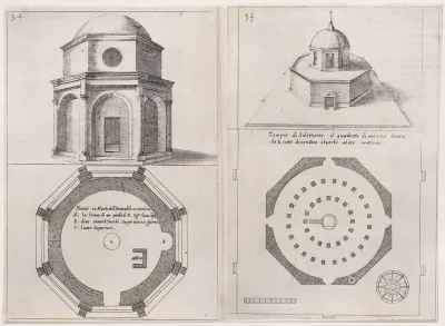 Plates 27 and 28, from "Trattato delle Piante & Immagini de Sacri Edifizi di Terra Santa" (Treatise of the Plans & Images of the Sacred Buildings of the Holy Land)