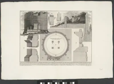 Plattegrond, details en opstand van de graftombe van de Plauzi familie