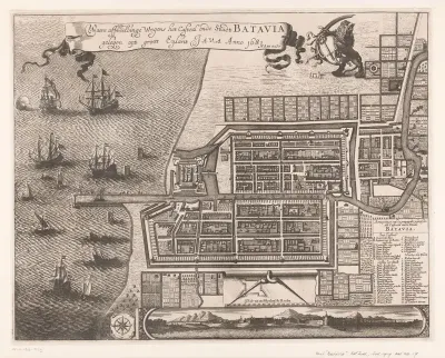 Plattegrond en gezicht op Batavia