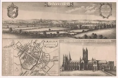 Plattegrond en gezicht op Canterbury en Kathedraal van Canterbury