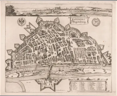 Plattegrond en gezicht op Regensburg