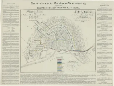 Plattegrond met de lijnen van de Amsterdamse omnibus, 1839