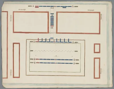 Plattegrond met manoeuvres op het Schuttersveld te Delft, ca. 1799-1803