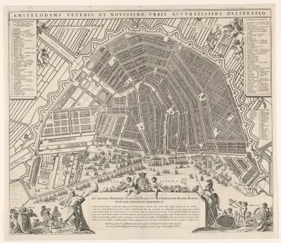Plattegrond van Amsterdam met argumenten voor bouw nieuwe kerk