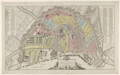 Plattegrond van Amsterdam met indeling in veertien districten