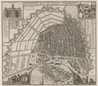 Plattegrond van Amsterdam met ontwerp voor de Vierde Uitleg