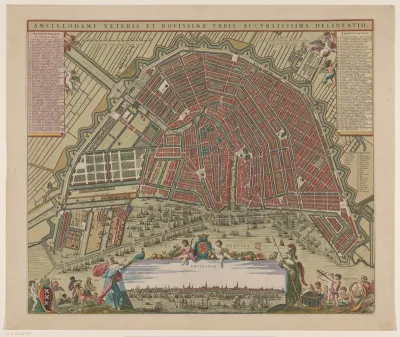 Plattegrond van Amsterdam met stadsgezicht