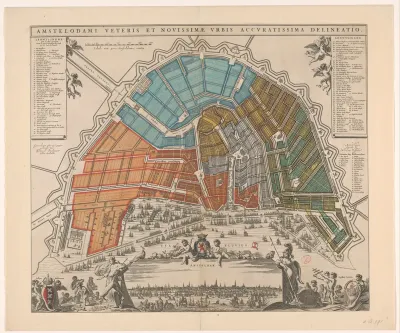 Plattegrond van Amsterdam met verdeling in burgerwijken