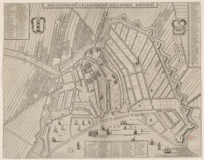 Plattegrond van Amsterdam met verdeling in burgerwijken