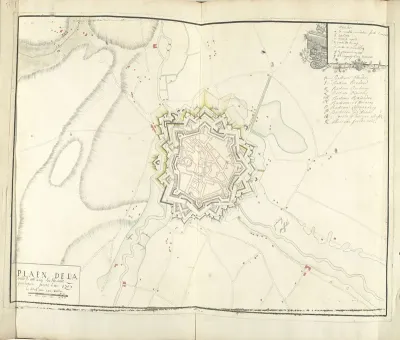 Plattegrond van Ath met inundaties, 1707