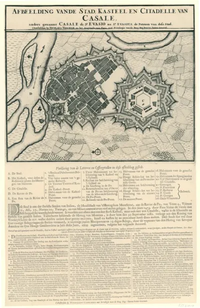 Plattegrond van Casale Monferrato, ingenomen door de geallieerden in 1695