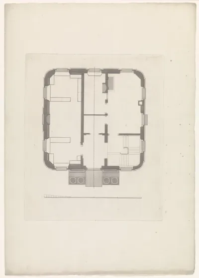 Plattegrond van de benedenverdieping van het rechtbank te Westzaan