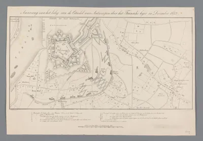 Plattegrond van de Citadel van Antwerpen bij het begin van het beleg door het Franse leger, 1832