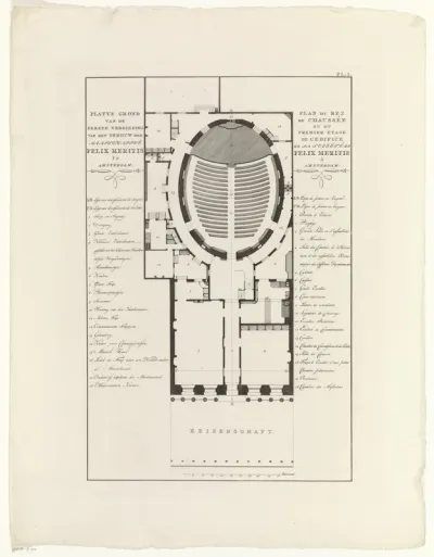 Plattegrond van de eerste verdieping van het gebouw Felix Meritis te Amsterdam
