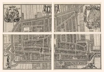 Plattegrond van de Kaart Figuratief van Delft, bestaande uit vier delen