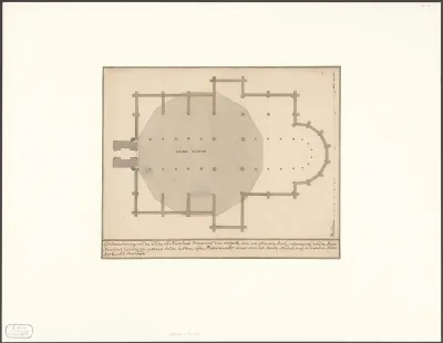 Plattegrond van de Oude Kerk te Amsterdam met omtrek voor het ontwerp van een koepelkerk
