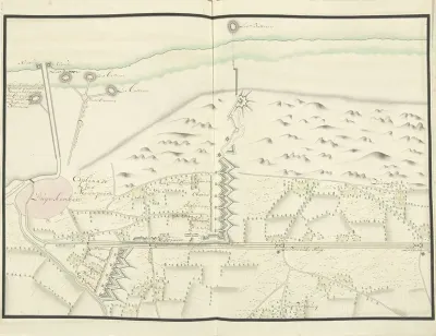 Plattegrond van de schansen ten noorden van Duinkerke, ca. 1701-1715