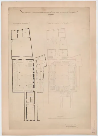 Plattegrond van de Singelkerk te Amsterdam voor en na verbouwingen