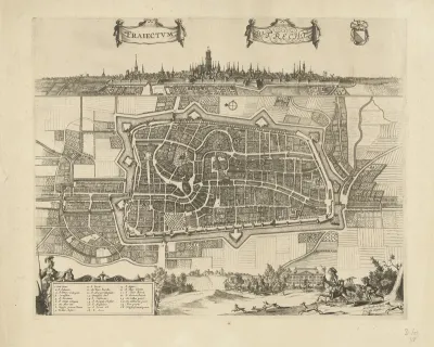 Plattegrond van de stad Utrecht met stadsgezicht