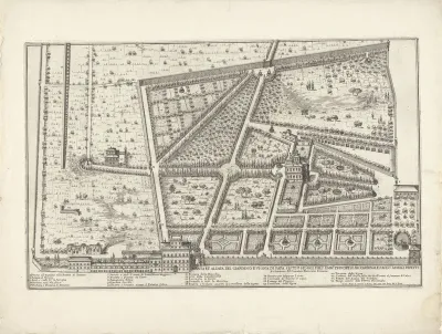 Plattegrond van de tuin en wijngaard van paus Sixtus V en de tuin van kardinaal Paolo Savelli