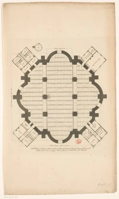 Plattegrond van een koepelkerk op de Botermarkt te Amsterdam