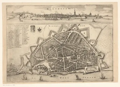 Plattegrond van en gezicht op Nijmegen